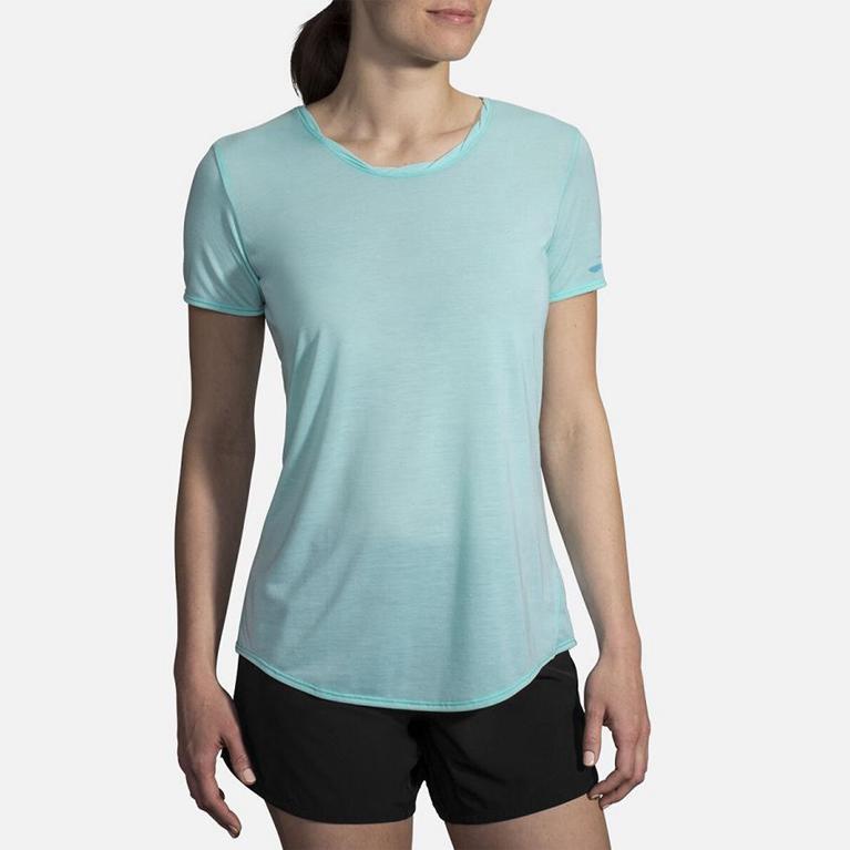 Brooks Distance - Womens Short Sleeve Running Shirt - Blue (80269ZPJH)